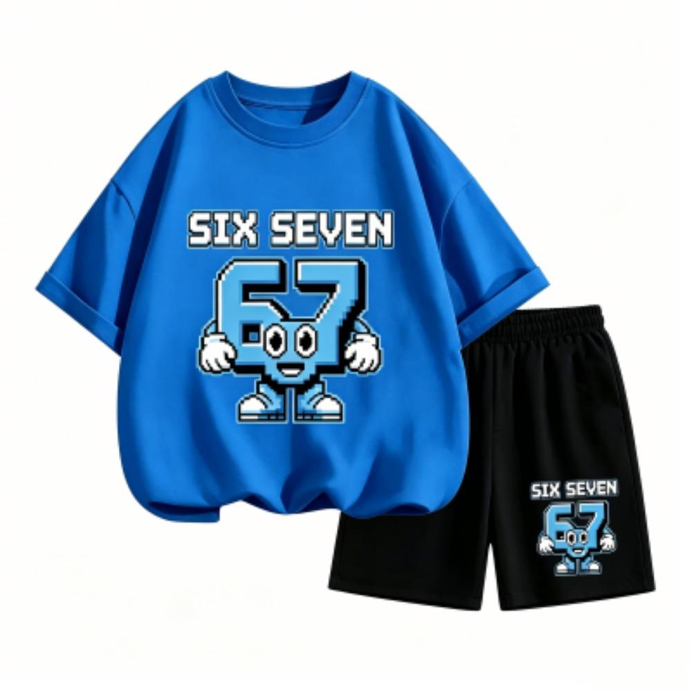 Funny Cartoon Character 67 Printed 15 Colors Outdoor Street Men's T-shirt and Shorts 2 Piece Set Summer Casual Outfit Men's and Women's Sports Set