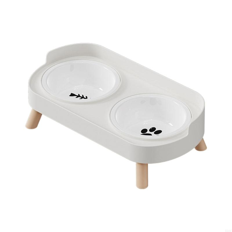 Ceramiczna Podwójna Miska Karmnik dla Kotów Psa Podwyższone Naczynia Dla Zwierzęcia Odporne na Ciepło HX6C
