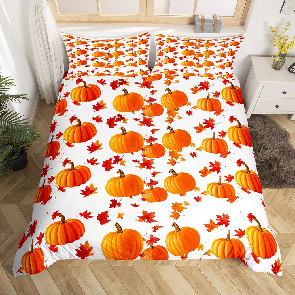 Homewish Autumn Leaf Flower Duvet Cover Set For ChildHalloween Fall Pumpkin Bedding SetRustic Wooden Plank Bed Set