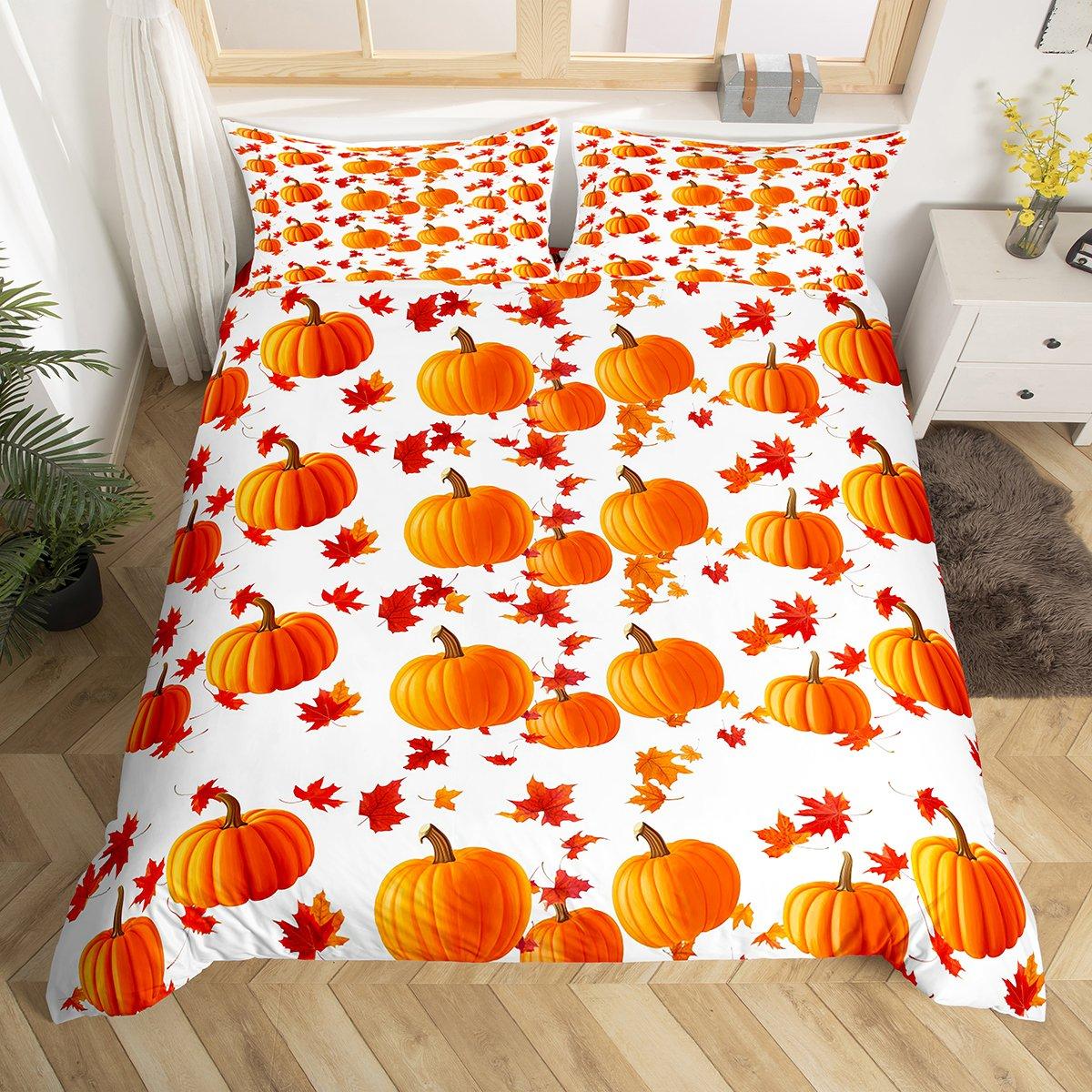 

Homewish Autumn Leaf Flower Duvet Cover Set For ChildHalloween Fall Pumpkin Bedding SetRustic Wooden Plank Bed Set EU Single(135*200cm)3pcs