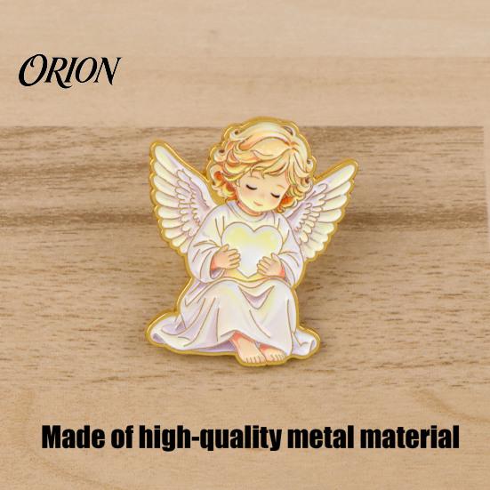 Versatile Outfit Decoration Little Angel Brooch Pin for Women, Cute Guardian Holding Heart Lapel Backpack Pins with Wings, Clothing Accessory