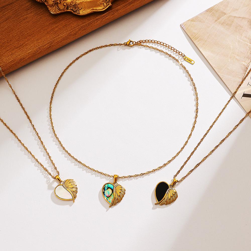 Waterproof 18K Gold-Plated Heart Pendant Necklace with Stainless Steel, White Mother of Pearl, and Abalone Shell