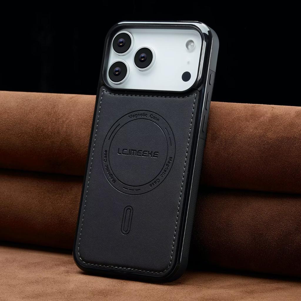 PU Leather Magnetic Phone Case for iPhone 17 16 15 14 13 11 17Pro Pro Max Plus Air 16E Mini MagSafe Wireless Charging Cover