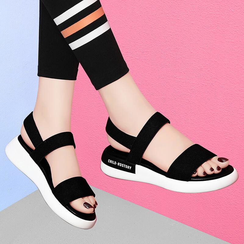 Summer sports sandals women's leather muffin thick sole ins tide soft sole light non-slip fashion beach shoes sandals women