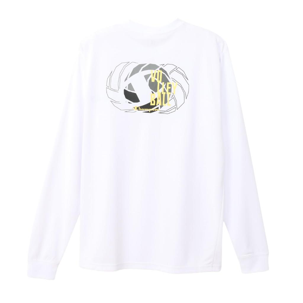 Champion Long Sleeve Round Odor Graphic Volleyball Size XL Men's T-Shirt, Neck, Antibacterial, Resistant, Quick-Drying, Print, T-Shirt, White,