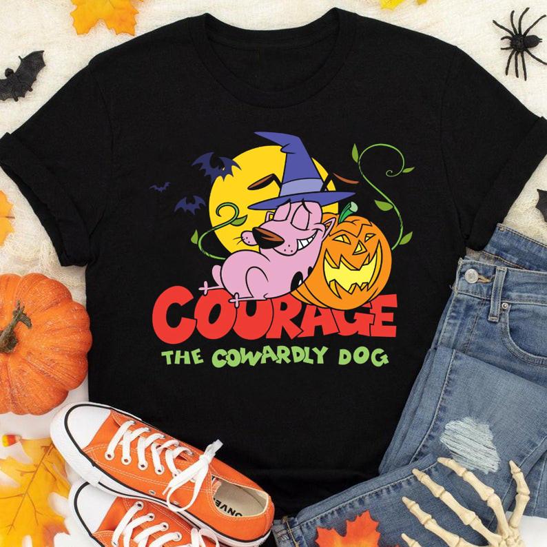 Courage The Cowardly Dog Halloween Leaning On Pumpkin T-Shirt YI416 Unisex T-Shirt L