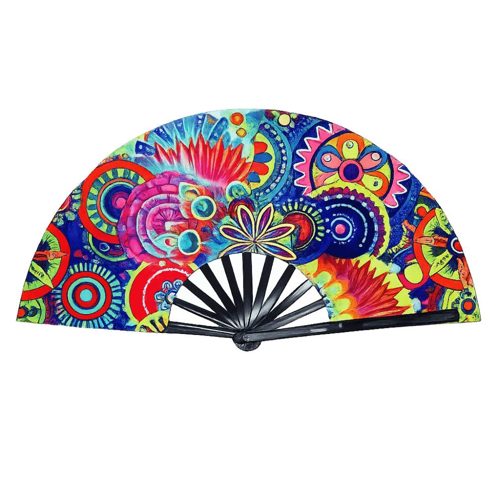 Fluorescent Kung Fu Fan UV Glow Large Folding Hand Fan Handmade Rave Hand Fan  Club gear