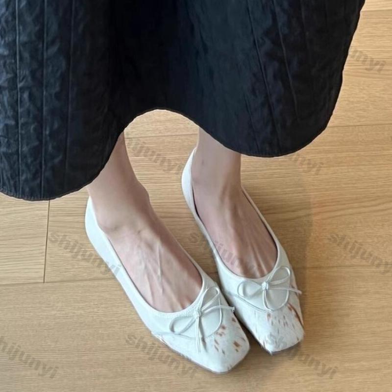 Women Shoes 2025 Spring Autumn New Fashion Comfort Bow-knot Mary Jane Shoes Lightweight Soft Sole Square Toe Women's Ballet Shoe
