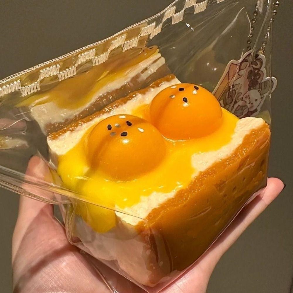 Food Ade Silicone Silicone Yellow Egg Sandwich Toy Creative Prank Toys  for Kids Adults