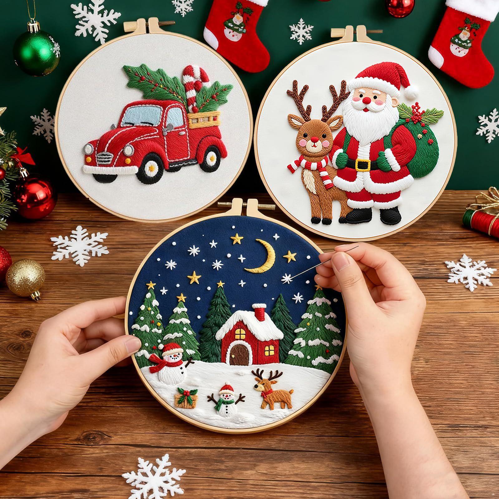 

Christmas Ornament Embroidery Kit Festive Stamped Complete Christmas Needlework Craft Ornament Set for Women Girls Mom Festival CN