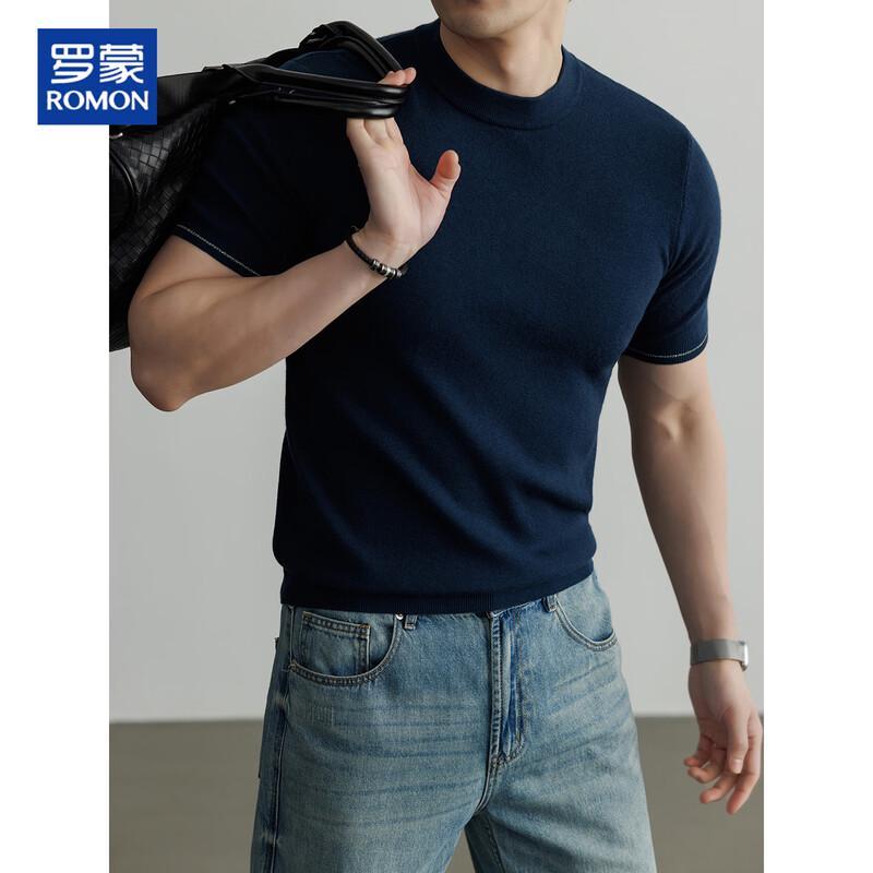 ROMON Men's Wool & Silk Blend Short Sleeve Knit Shirt