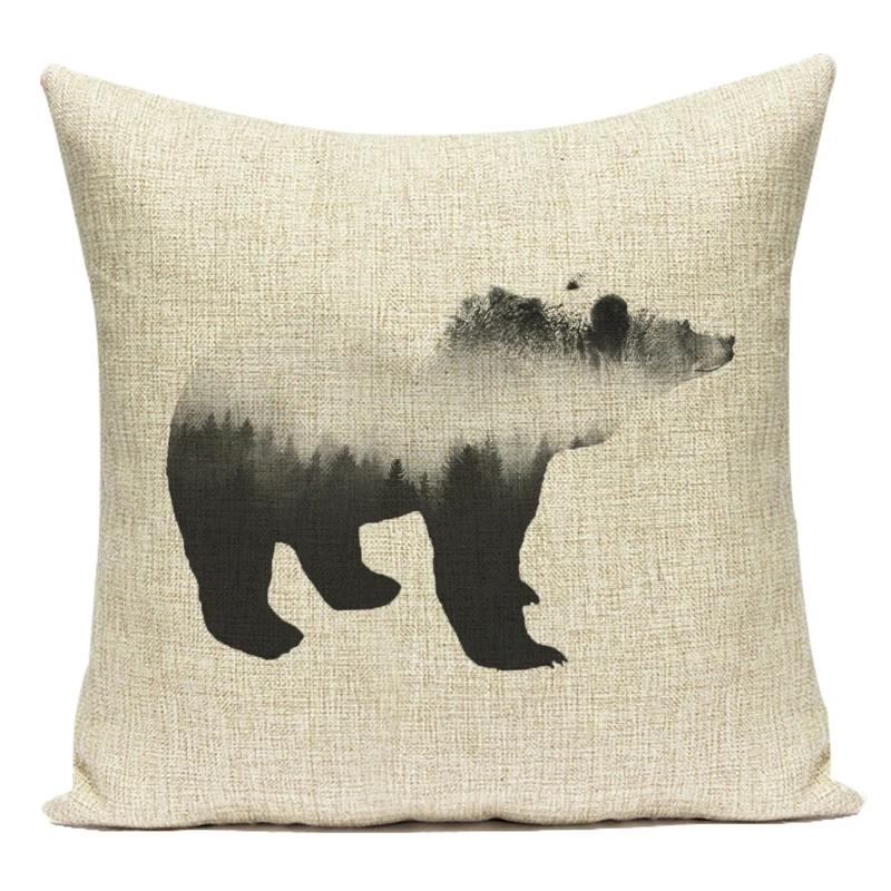 Polyester Black White Animals Horse Deer Bear Geometric Pillow Cover Decorative Sofa Home Cushion Cover For Living Room