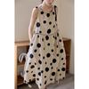 Long Dress Women Linen Large Size Loose Summer Retro Polka Dots Sleeveless Dress Knee-length Dress