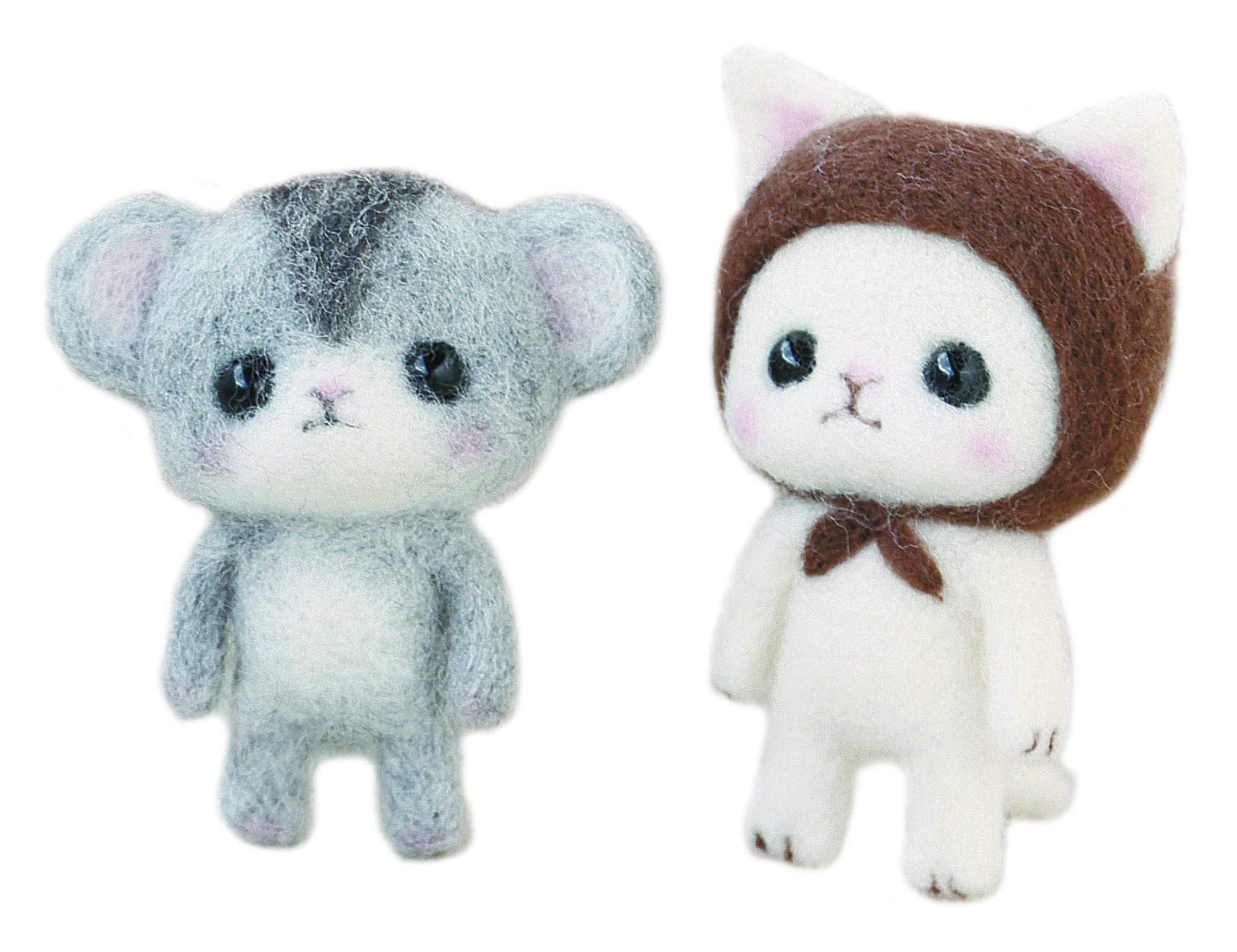 

Hamanaka Round Eyed Wool Mascot Kit Brown Riding Hooded White Cat and Djungarian Hamster H441-371