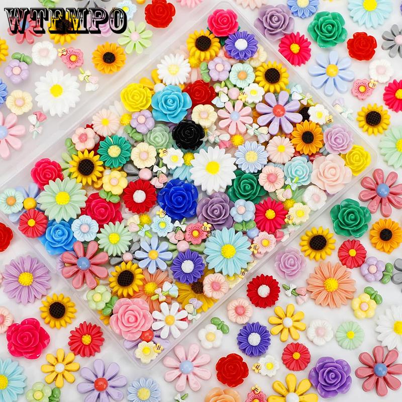 WTEMPO Mini Harzblumen Nailart Dekorationen Niedliche Winzige Flatback Harzblumen Schleimanhänger für DIY Bastelarbeiten Mikro-Landschaft Deko Kleine Accessoires
