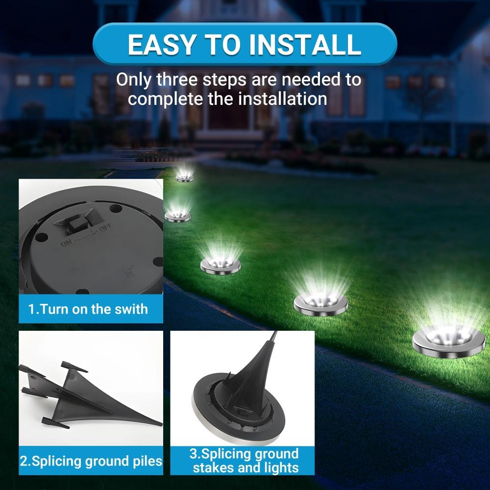 4-piece outdoor solar ground lights, 8 LED solar ground lamps, waterproof, suitable for patios and gardens (white light)