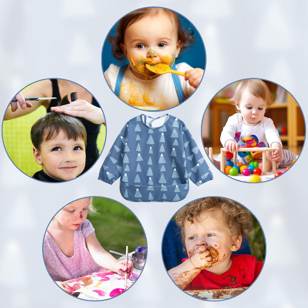 Baby Food Long For Months of Mountain [Little Dimsum] Apron, Sleeve, Waterproof, Baby, Nursery, Kindergarten, 6-36 (Set 2) (Snowy & Fox)