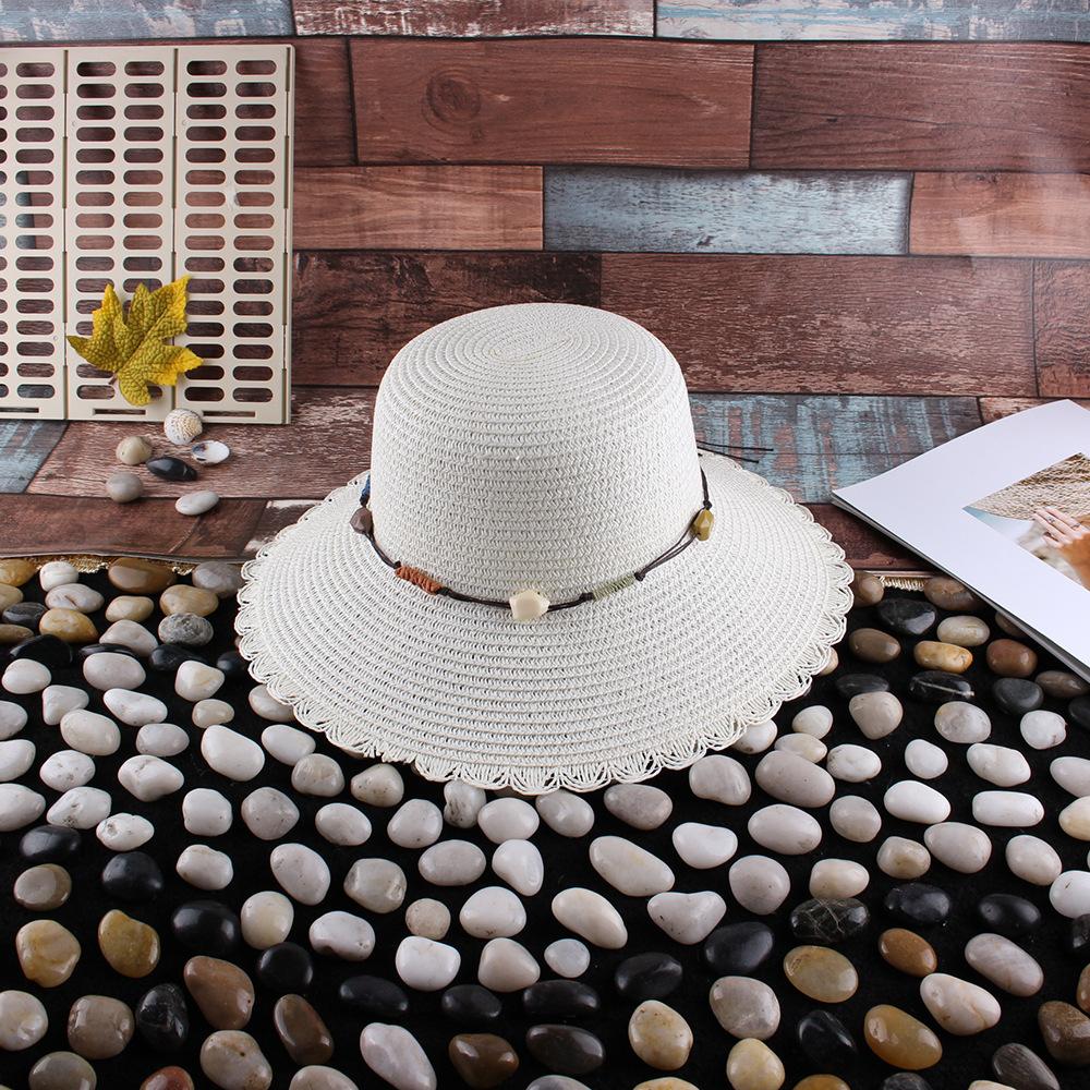 Spring and summer fashion lace edge dome straw hat women wide brim outdoor sun protection shade straw bucket hat