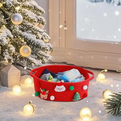Noel Hediye Sepeti Saplı Örgü Halat Sepet Geniş Kapasiteli Oyuncak Düzenleyici Şenlikli Hediyeler İçin Sevimli Noel Sepeti Ev Depolama