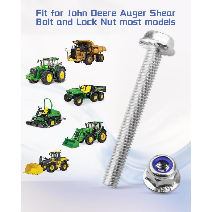 10PCS Compatible with John Deere Auger Shear Bolt and Lock Nut Kit Replaces #19M7834 4M7397 Screw and Lock Nut Stainless Steel Material