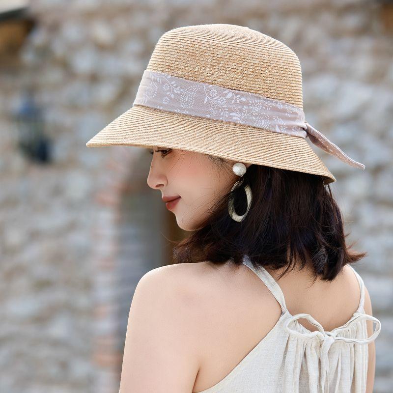 French Summer New Hat Women's Fresh Streamer Summer Breathable Sunshade Sun Protection Lafite Straw Hat
