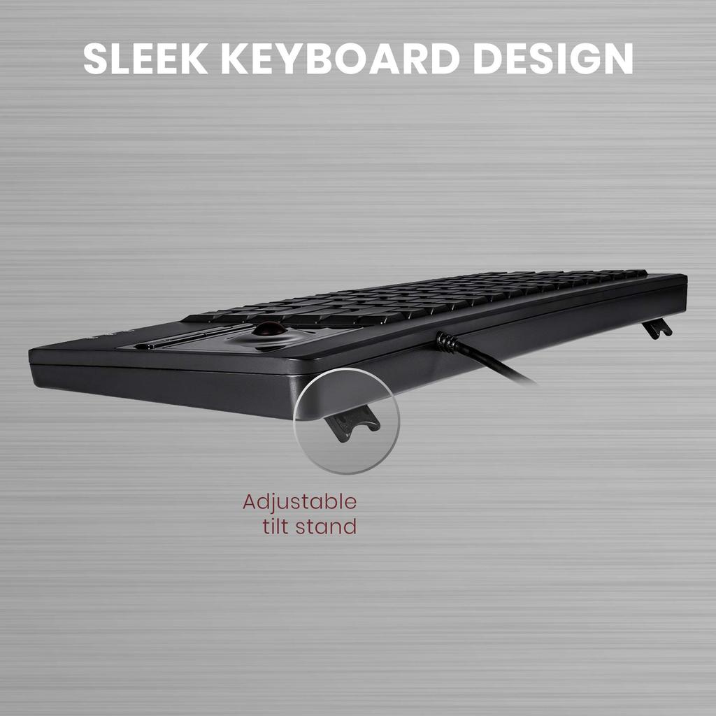 Perixx PERIBOARD-514 Keyboard with Trackball, Wired, 19-inch Rack Compatible, English Layout (Includes Two USB Hubs)