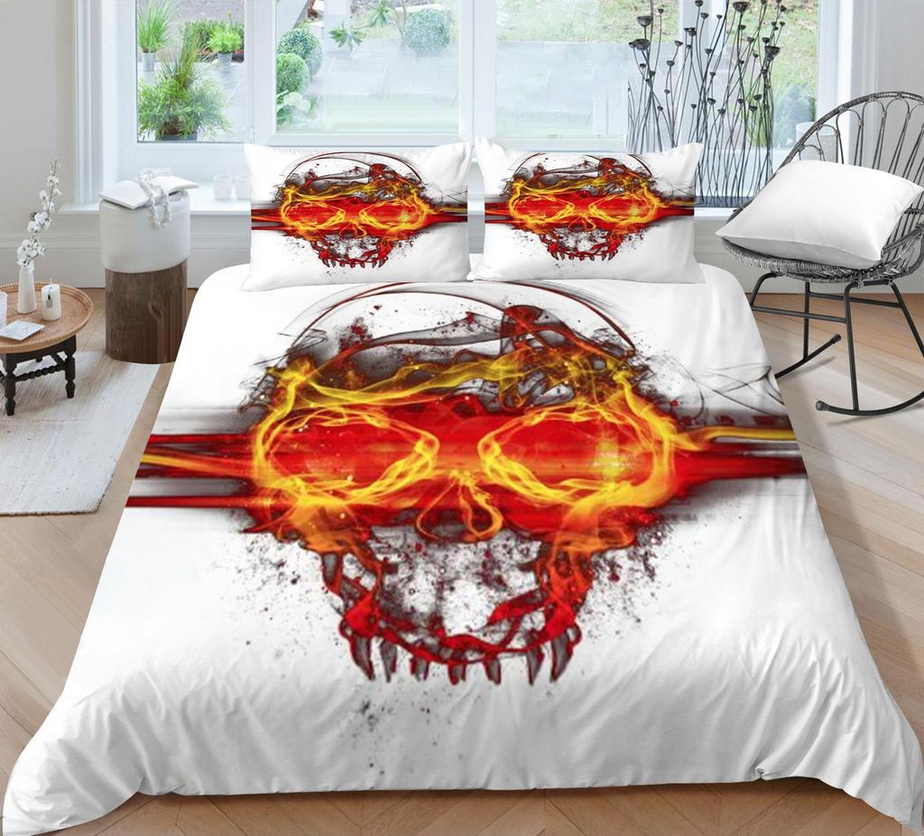 Duvet Cover Set Skull Style Bed Clothes Cartoon Pattern Bed Set Boy Single Size Bedroom Decor White Bedding Cover Sets