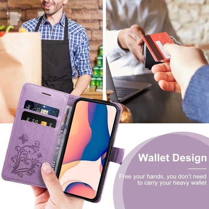 Coque - BOOLING - pour Samsung Galaxy A14 - Protection Flip - Motif Papillon - Synthécuir Violet -2 Verres Trempé