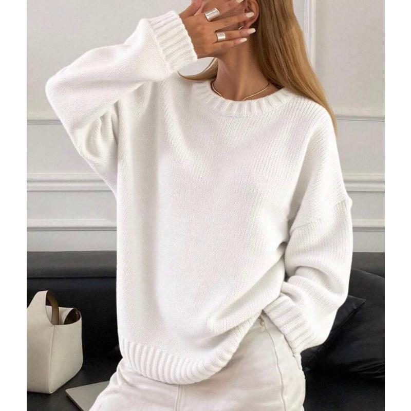 

Осень и зима ленивый ветер круглый вырез утолщенный однотонный вязаный свитер женский осенне-зимний пуловер свитер с длинным рукавом топ XL белый