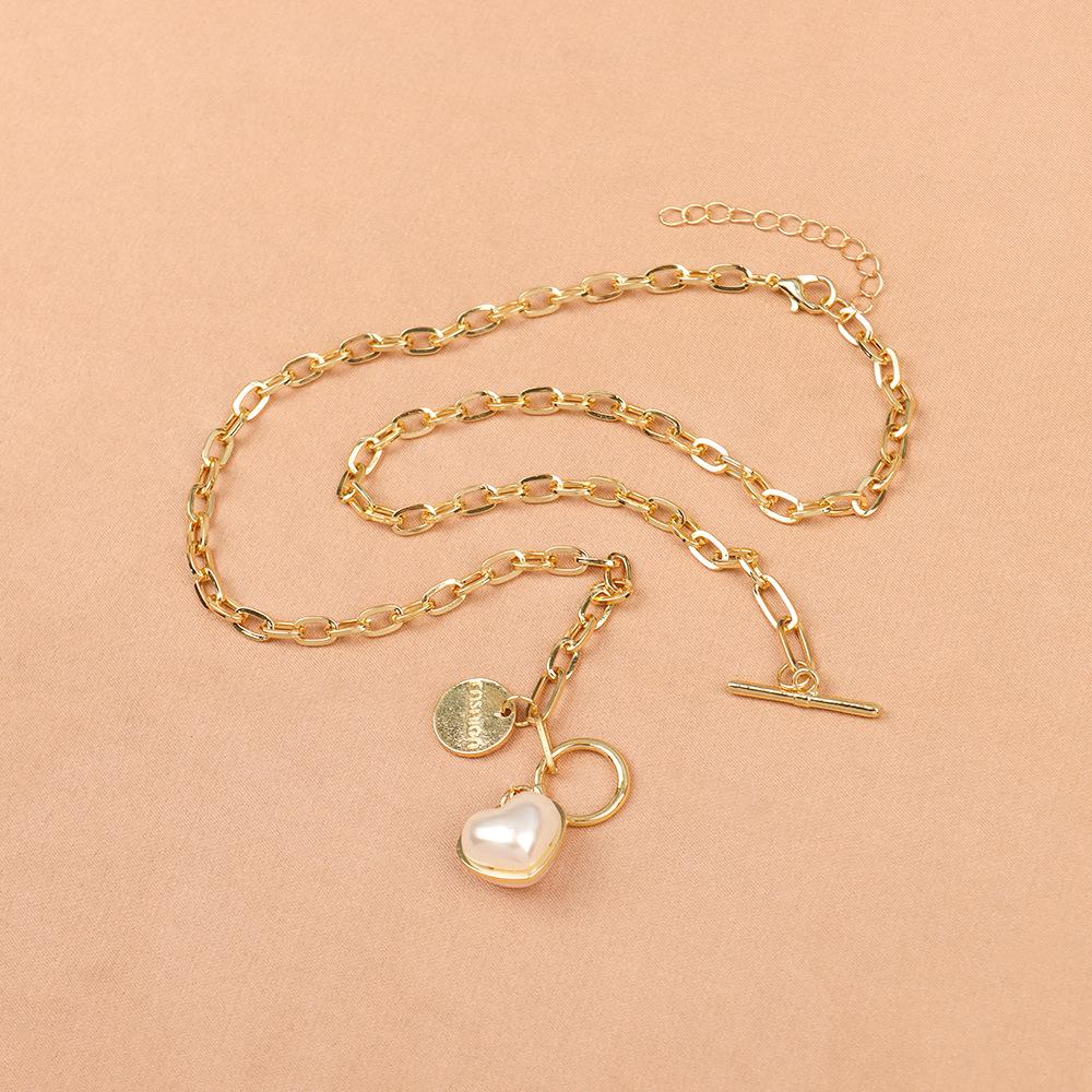 Francouzský Retro Perlový Přívěsek Srdce Klíční Kost Náhrdelník - Elegantní, Nišový Design