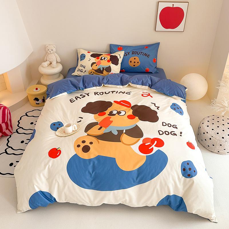 

Pet Dog Cartoon Stripe Printed Bedding Set with Pillowcases,2PCS Two-sided Dachshund Printed Duvet Cover for Children and Adults 90x200m