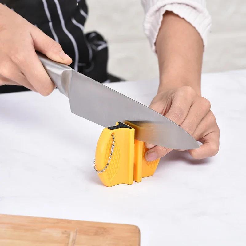 1/2Pcs Mini Knife Sharpener Portable Two-Stage Ceramic Rod Whetstone Tungsten Steel Sharpener With Chain Camping Kitchen Tools