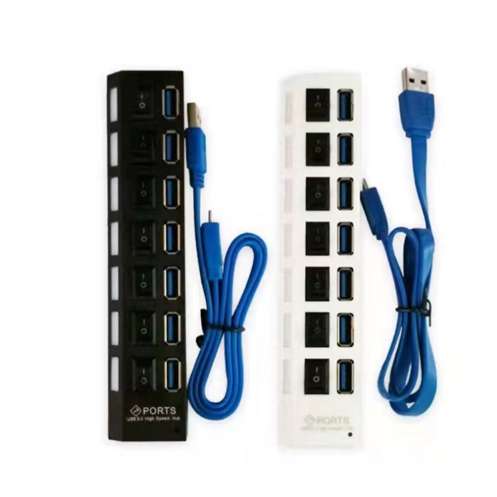 7 Port USB 3.0 Hub with Individual Switches and LED Indicators Multi Splitter Expander