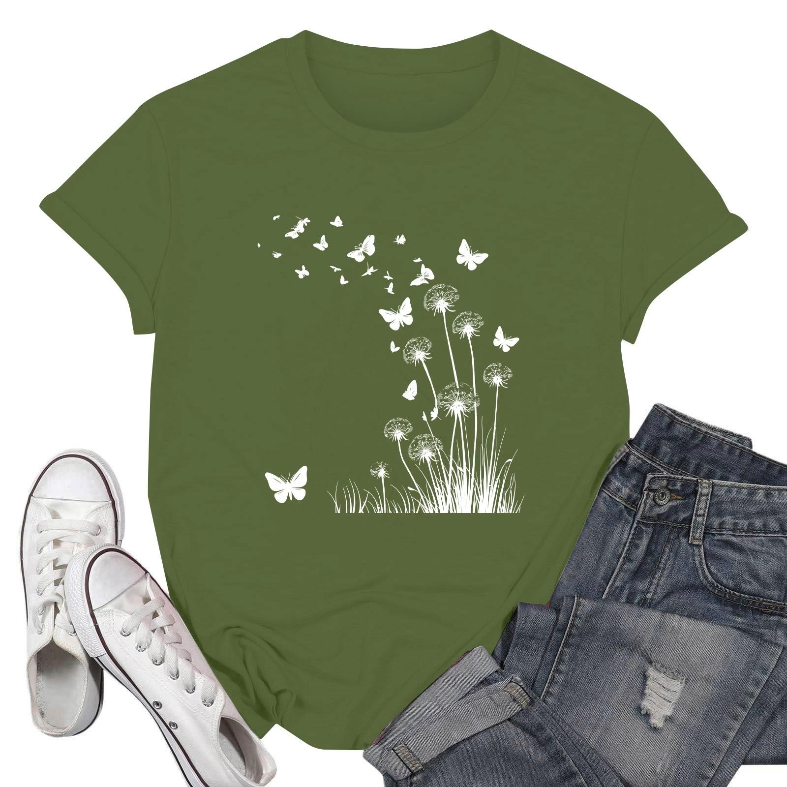 

Женские модные повседневные пуловеры с короткими рукавами и круглым вырезом с принтом L армия зеленый