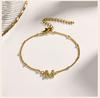 Charms Pave Initial Letter Bracelet, Paperclip Satellite Chain Stainless Steel Gold Plated, Handmade Jewelry for Women