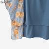 ZANZEA Women Casual Floral Print Splice 3/4 Sleeve Loose Blouse