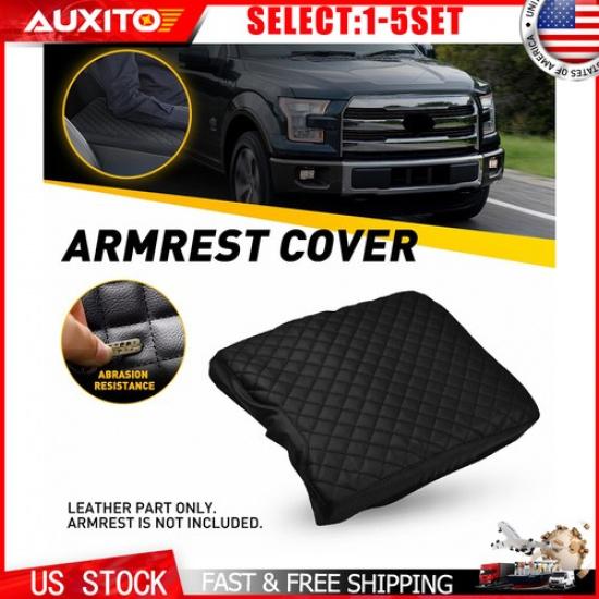 Fit Ford F150 15-22 Super Duty Center Console Lid Leather Armrest Cover Pad 1-5X 1X(1Set) Armrest Cover Bl