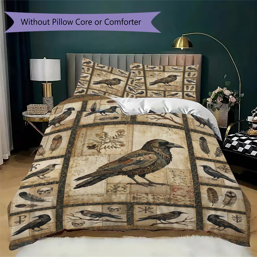 Decorazione Corvo Pattern Set Copripiumino Copripiumino Federa Decorazione Casa Regalo di Compleanno (1 * copripiumino + 2 * federe senza imbottitura)51