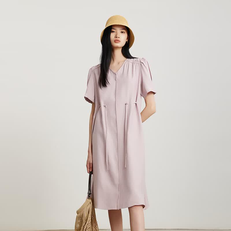 

Gejin Cinched Waist Puff Sleeve Midi Dress M