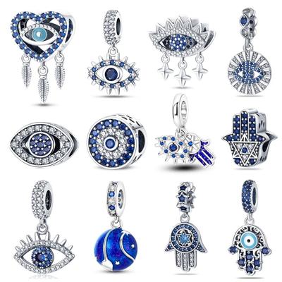 Błyszczące magiczne oko 100% 925 srebro olśniewające niebieskie cyrkonie Charms oryginalna bransoletka Fitfashionbracelet Diy tworzenia biżuterii