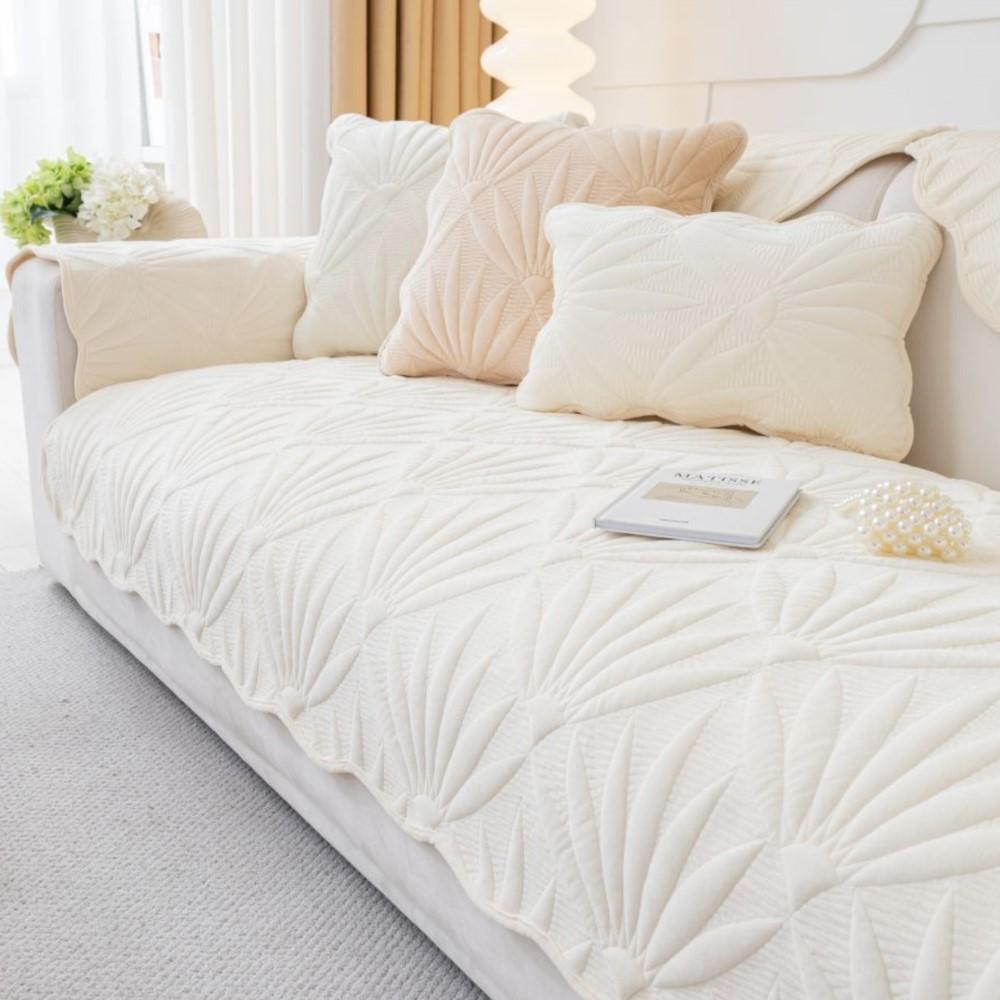 Sofa Cushion Four Seasons Universal Backrest Cloth Sofa Cushion Chenille Non-slip Solid Color Sofa Cover Cushion Cream Anti Slip