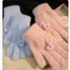 Plush Cute Butterfly Knot Knitted Gloves For Women In Winter Anti Freeze Cycling Warmth Gloves