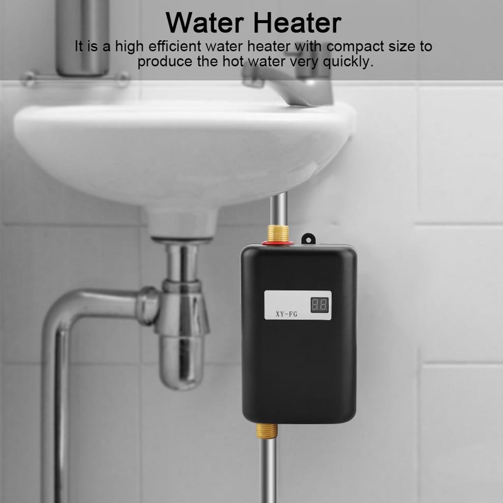 3800W Mini Electric Tankless Instant Hot Water Heater Bathroom Kitchen Washing  Black
