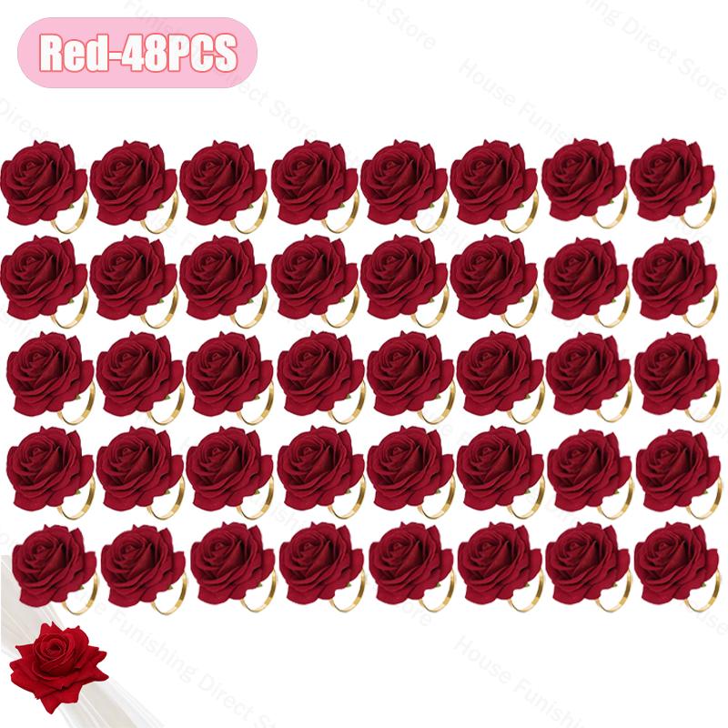 2025 New Valentine's Day Napkin Rings Rose Metal Napkin Rings Faux Flower Napkin Rings Wedding Banquet Birthday Decoration