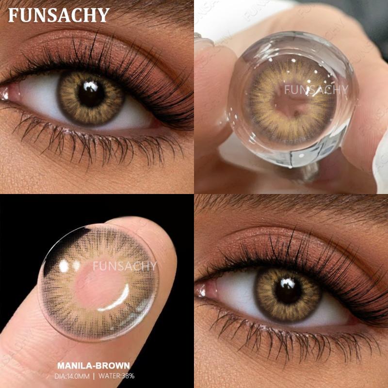 

FUNSACHY 1 пара натуральных контактных линз для глаз с карими зрачками и серыми косметическими линзами для глаз, разноцветные мягкие линзы MANILA-BROWN