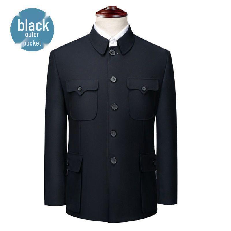 Conjunto de Traje Zhongshan para Hombres de Mediana Edad y Mayores - Chaqueta de Primavera/Otoño/Invierno