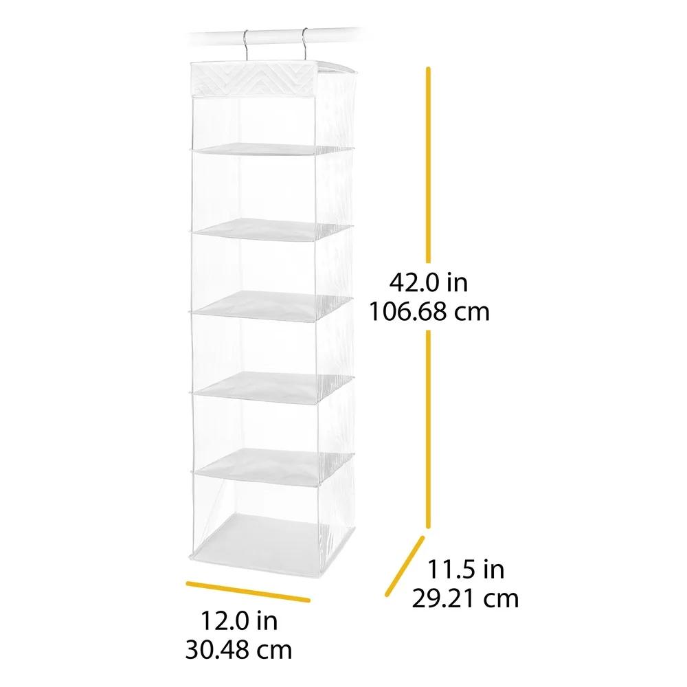 6-Shelf Hanging Organizer Clear Vinyl Sweater Shelves Space Saving Vertical Design Durable Metal Frame Clothing Accessories