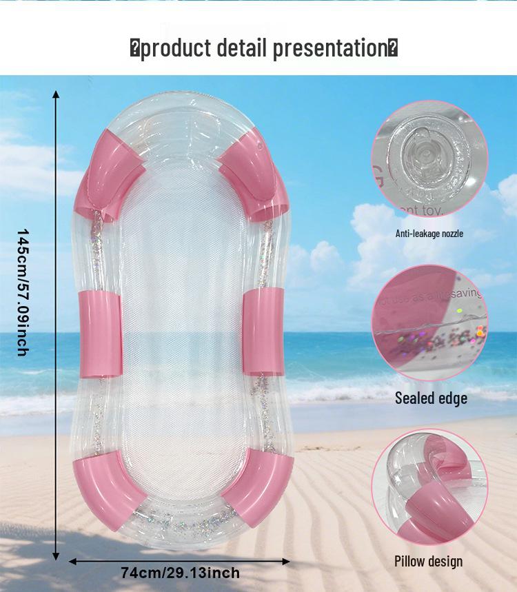 Glitter Stripe Inflatable Pool Float - Single Person with Thickened PVC & Transparent Mesh