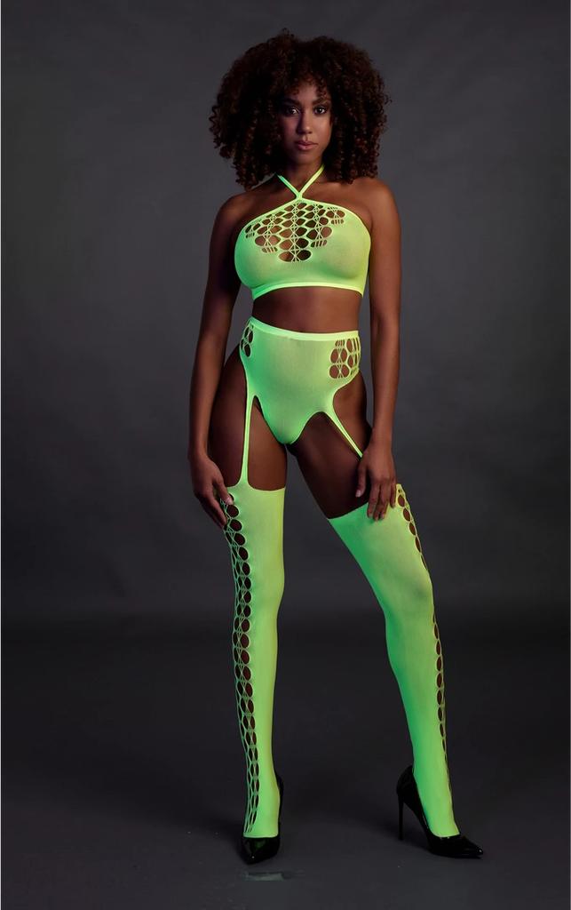 Two-piece bodysuit with crop top and stockings XS/L Ouch! by shots