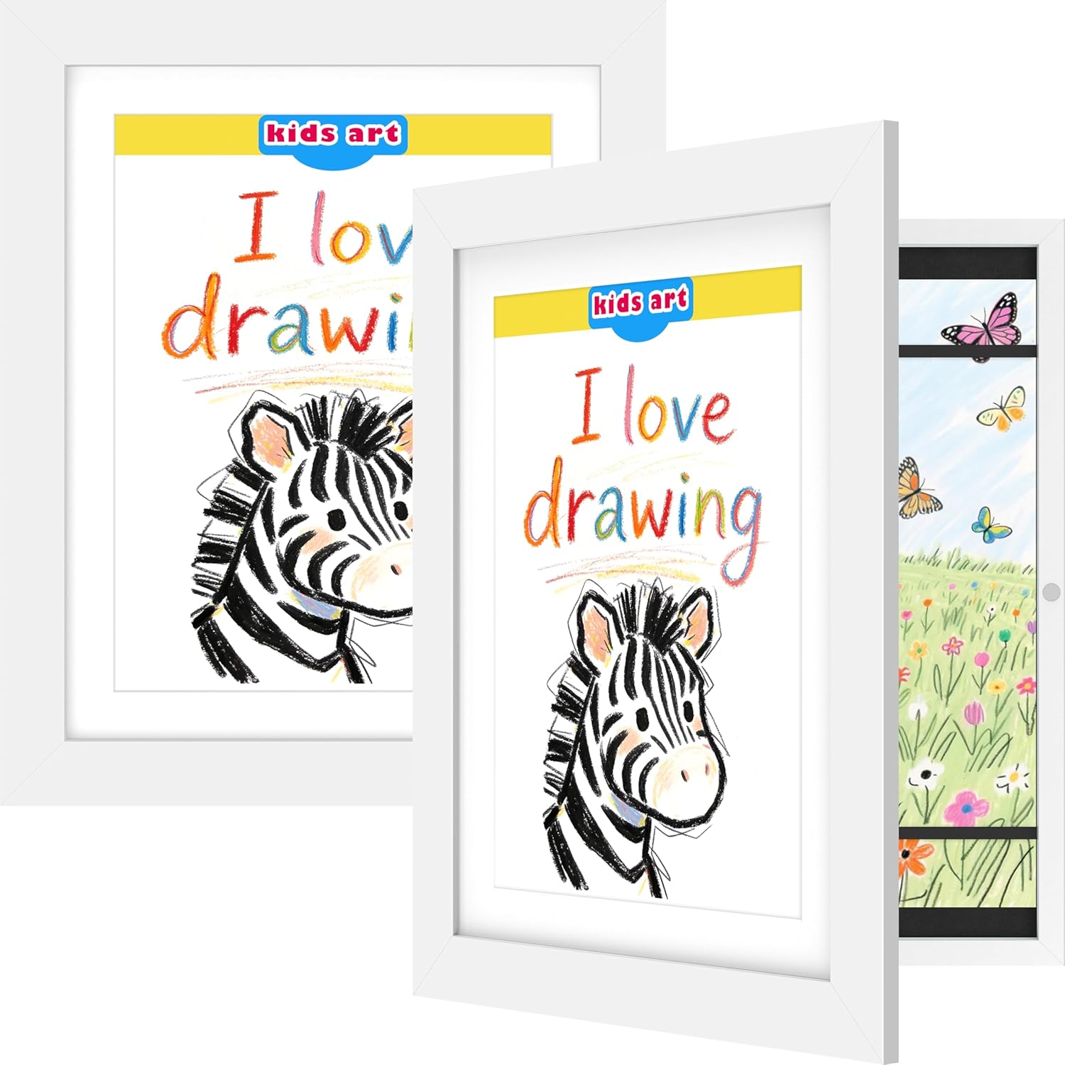FrameWorks White Wooden Kids Art Frame for 3D Artwork, Photos, Crafts Gallery Style Edges Wall Decor for Home, Playroom (Black,11cm)